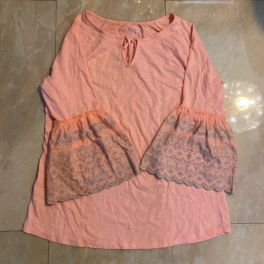 St. John's Bay Coral Pink Blouse Bell Sleeves Size S